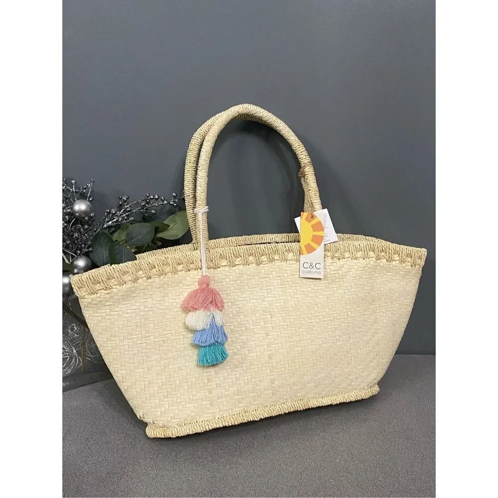 C&C California Woven Straw Tote Beach Bag Purse